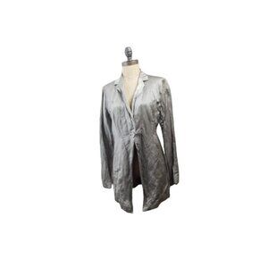 Eileen Fisher Size XS Silver  Elegant Button Front Lined Blazer Jacket Dressy